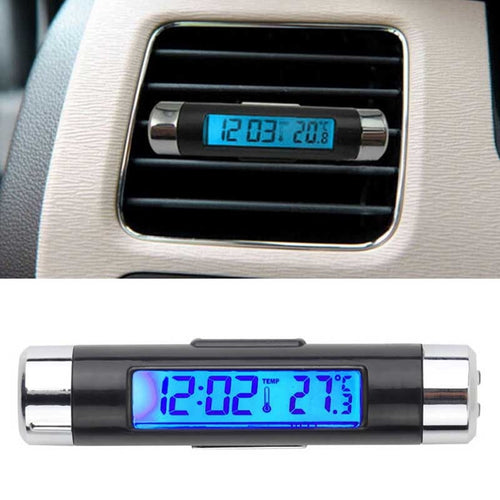 New 2 in 1 Car Auto Thermometer Clock Calendar LCD Display Screen with Clip