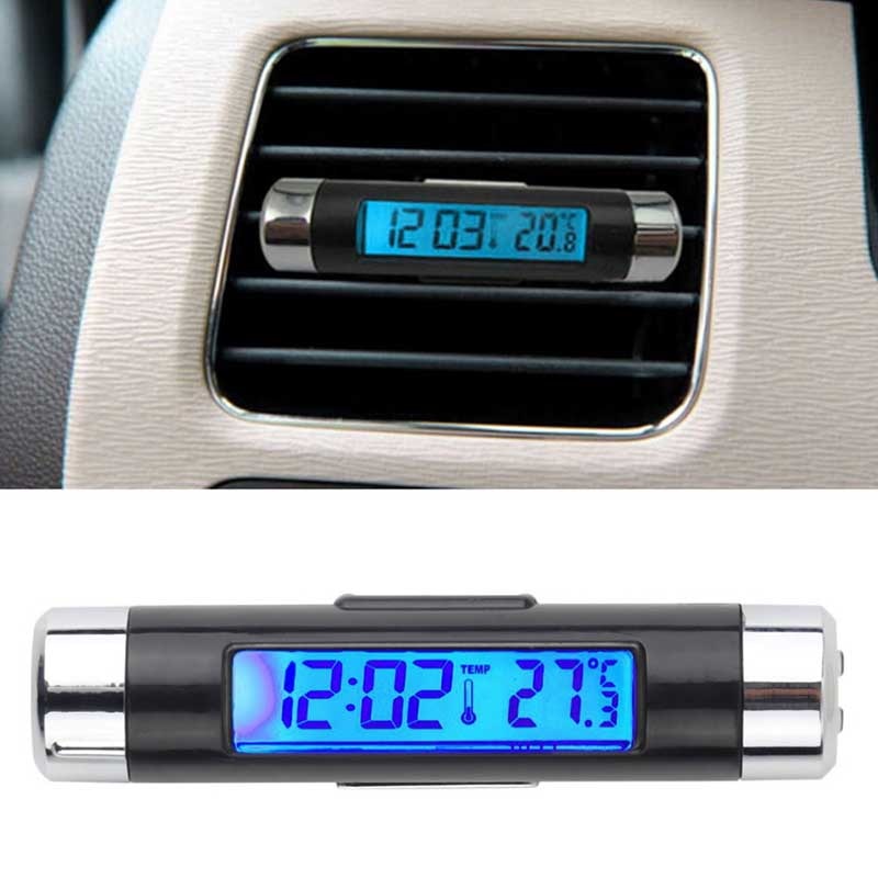 New 2 in 1 Car Auto Thermometer Clock Calendar LCD Display Screen with Clip